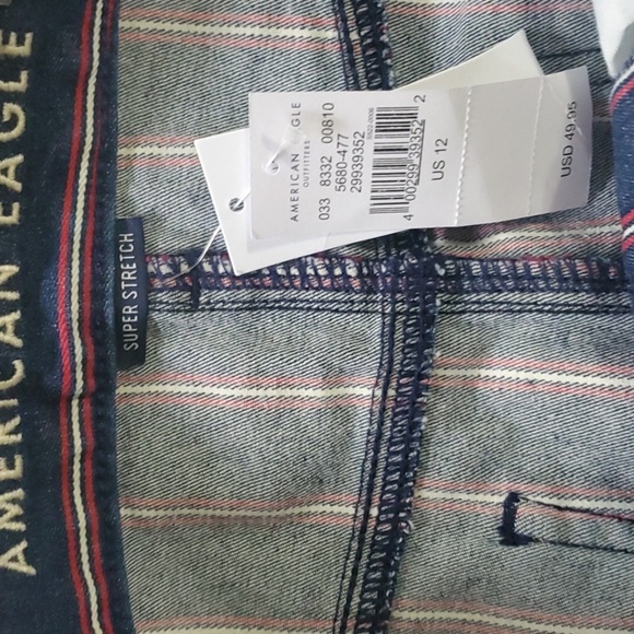 American Eagle Blue Denim Mini Skirt Sz 12 Nwt Red White Vertical Stripes USA - Picture 14 of 16